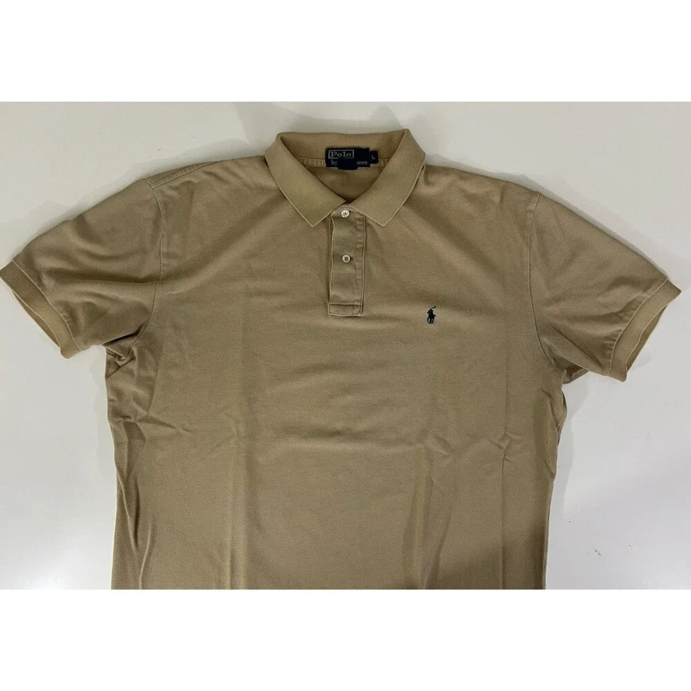 Polo By Ralph Lauren Khaki Cotton High Low Short Sleeve Men's Polo Shirt Sz L